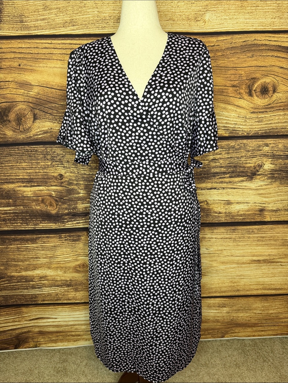 Who What Wear Black and White Dot Wrap-Style Midi Dress